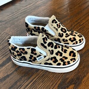 Vans Kids Tan Leopard Slip-On Sneakers